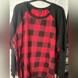 Torrid Red and Black Plaid Long Sleeve Sweatshirt